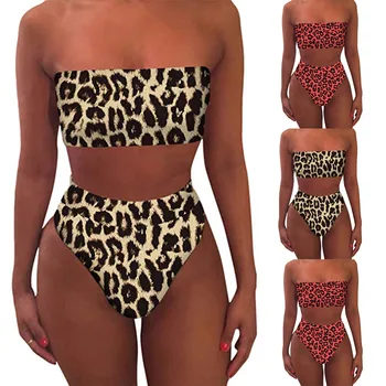 

JAYCOSIN Fashion Women's Two-Piece Filled Bra Sexy Leopard Print Split Bathing Female Summer Lingerie Beachwear Tube Top 19Dec13