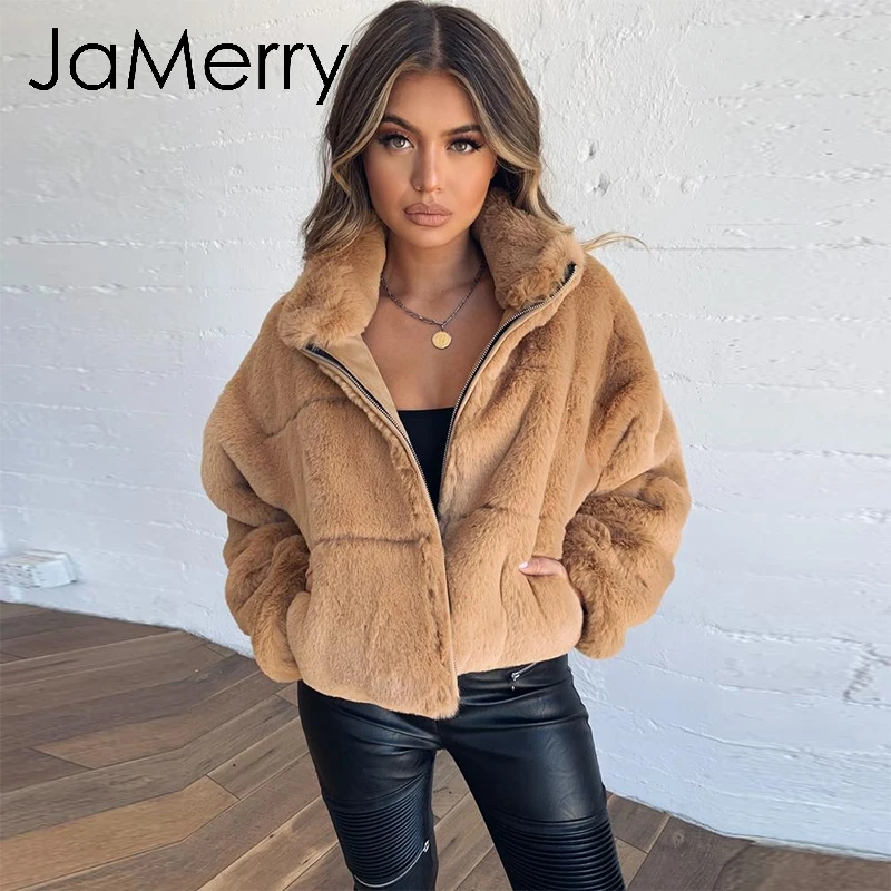 JaMerry/винтажное женское плотное пальто на молнии с искусственным мехом сезон