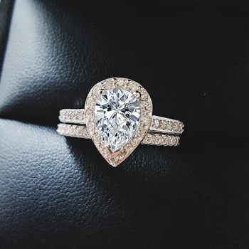 

Real 925 Sterling Silver pear shape zircon Wedding Ring Set for Bridal Women Men Finger Gift Africa Fashion Jewelry LR5356S