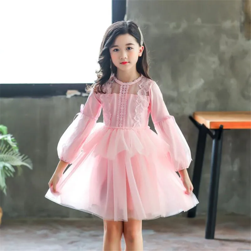 Свадебное платье принцессы для девочек зимние Вечерние платья на Рождество Осенняя детская одежда для подростков 4, 6, 7, 8, 10, 12 лет - Цвет: Pink