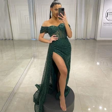 

Thinyfull Sexy Prom Dresses Off Shoulder Sequins Mermaid Evening Dress High Split Saudi Arabia Cocktail Party Gowns Custom Size