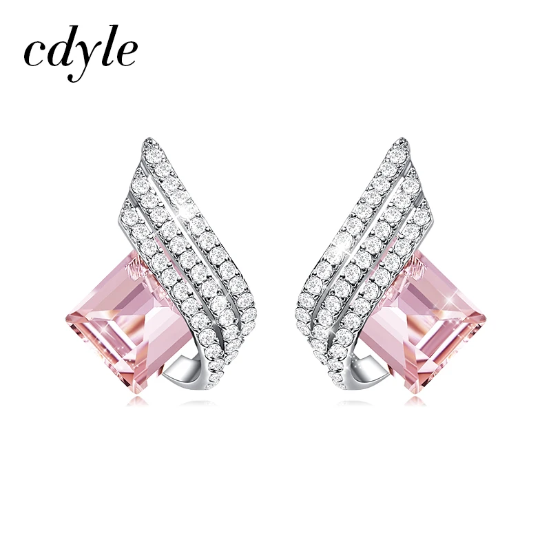Cdyle, 925 пробы, серебряные серьги с крыльями, зеленый циркон, прямоугольные серьги-гвоздики для женщин, пирсинг, Модная бижутерия - Окраска металла: Золотой цвет