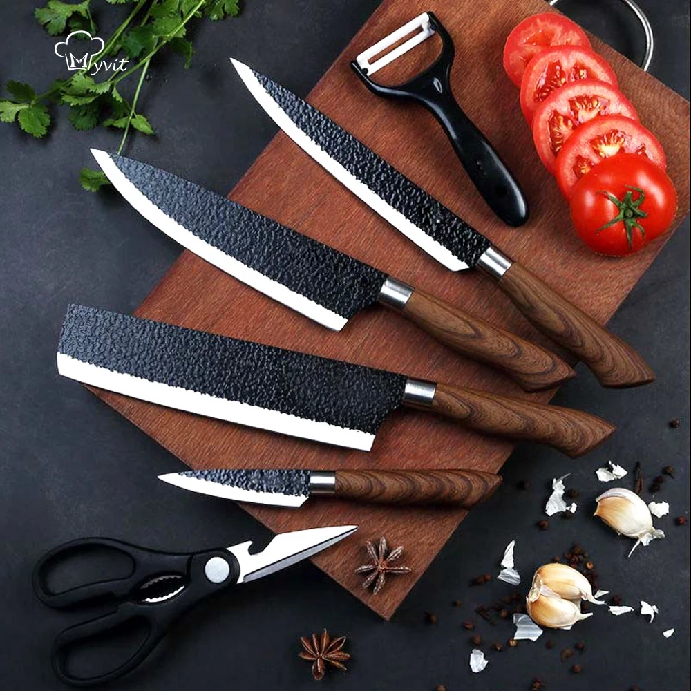 Kitchen Chef Knife Knives Set Stainless Steel Forged Knife Nakiri Scissors Ceramic Peeler Slicer Paring Knife with Gift Case