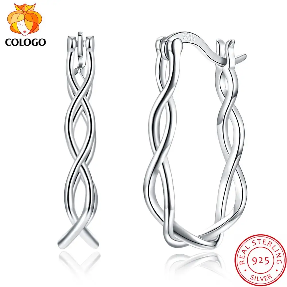 

COLOGO Hot Sale 100% Real 925 Sterling Silver Simple handmade twisted rope shape Earrings For Women Wedding Jewelry Gift LKN0080