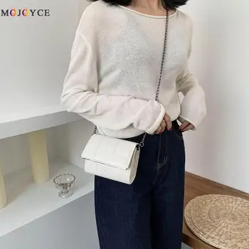 

Women Solid Color Crossbody Bag Leather Chain Small Shoulder Flap Handbag