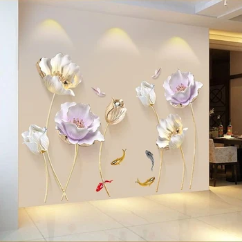 

180*110 CM Tulip Wall Sticker 3D Butterfly Flower Stickers Removable Living Room Bedroom Bathroom Home Decor Decoration Posters