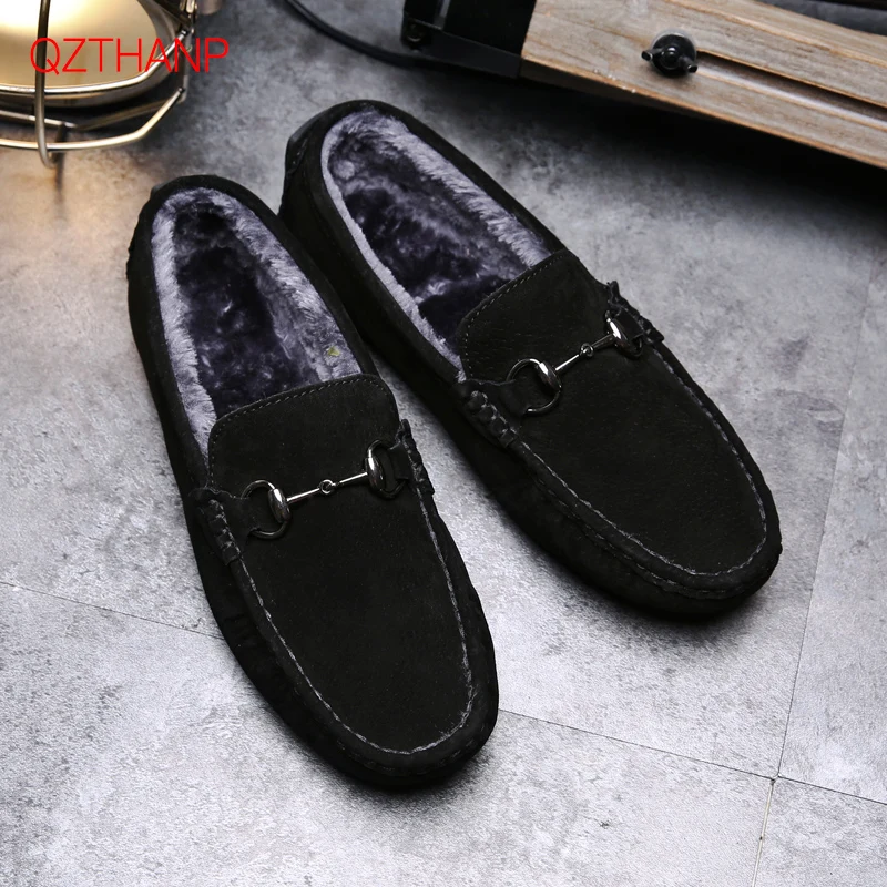 

Brand Fashion Style Soft Winter Moccasins Men Short Plush Loafers High Quality Genuine Leather Men Flats Tenis Masculino Adulto