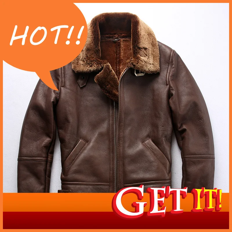 

Fast Shipping High Quality Warm Genuine Sheep Leather Jacket Winter Shearling Fur Jacket Classic B3 Air Force Fly Sheep Fur Coat