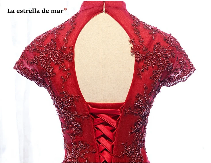 Vestido madrinha новые тюлевые с высоким воротом и коротким рукавом сзади трапециевидные Бордовые Платья для подружки невесты длинное свадебное платье для гостей advan