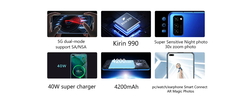 Смартфон Honor V30, четыре ядра, Кирин 128, 5G, 6 ГБ, 8 ГБ, ГБ, 40 МП, тройная камера, 40 Вт, SuperCharge, 5G, мобильный телефон