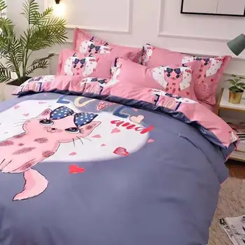 

Miss pink cat Bedding Sets Children or Adults Bedding Home Textile Sanding Bed linen Double Bed Cute cartoon Duvet Cover love