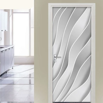 

Modern 3D Abstract Geometric Striped Door Sticker Mural Living Room Kitchen Door Decoration Wallpaper PVC Waterproof Wall Decals