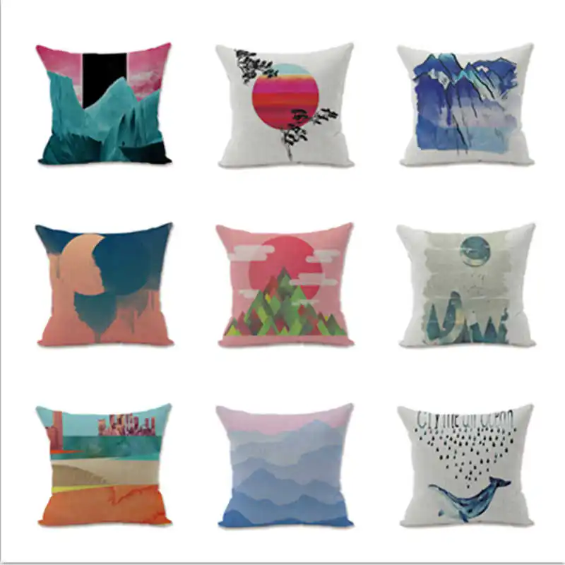 

Fashion Alpine Sunrise Brief CottonLinen Sofa Waist Cushion Cover Simple Pillow Case Home Decor