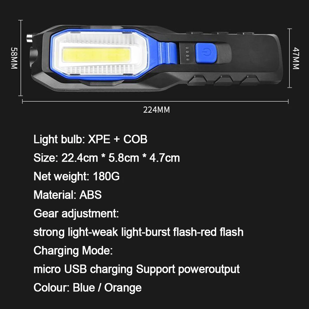 1 шт. XPE/COB бликовый светодиодный прожектор, USB Перезаряжаемый аварийный фонарик с магнитной лампой для ремонта автомобиля