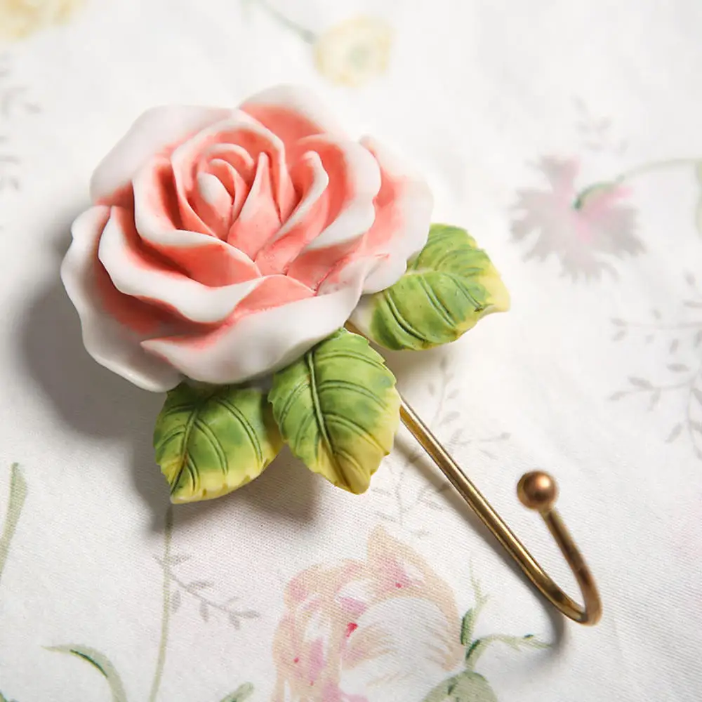 

Resin Rose Flower Wall Hooks Decorative Wall Mounted Coat Hooks For Hanging Coat Rack Towels Keys Hats Cute Wall Decor
