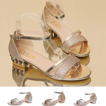 38# Women Summer Elegant Sandals Large Size 35-43 Ladies Fashion Sandals Ankle Mid Heel Block Party Open Toe Shoes Scarpe Donna 1