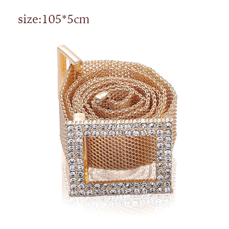 gold metal belt Cinturon mujer, роскошные дизайнерские ремни с большими стразами для женщин, черные кожаные поясные украшения, Золотая цепочка, пояс, стразы, алмаз, мода - Цвет: gold metal belt
