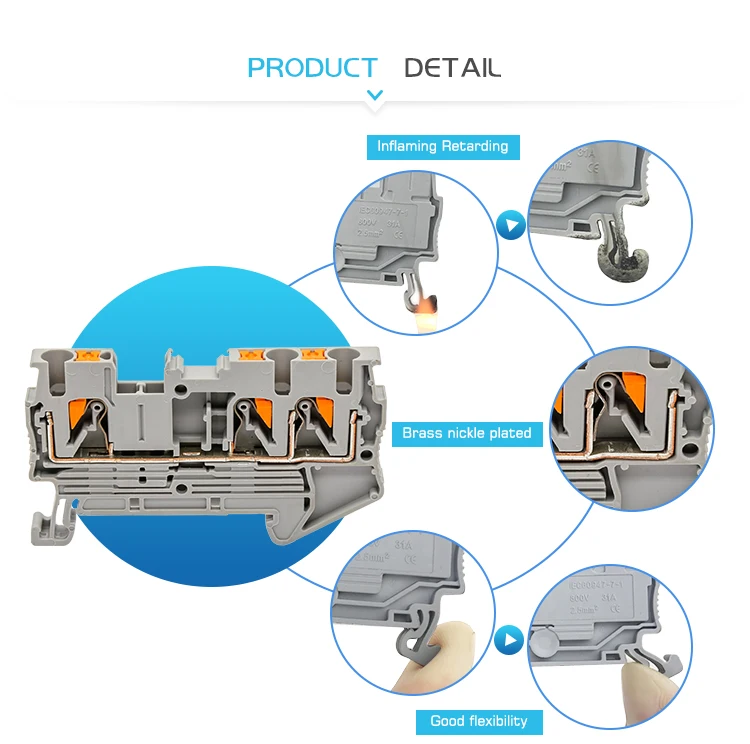 Din-рейку клеммный блок PT 2,5-двойной заменить Феникс 3 проводники нажимать весной Безвинтовой Подачи Через проводник провода 10 шт