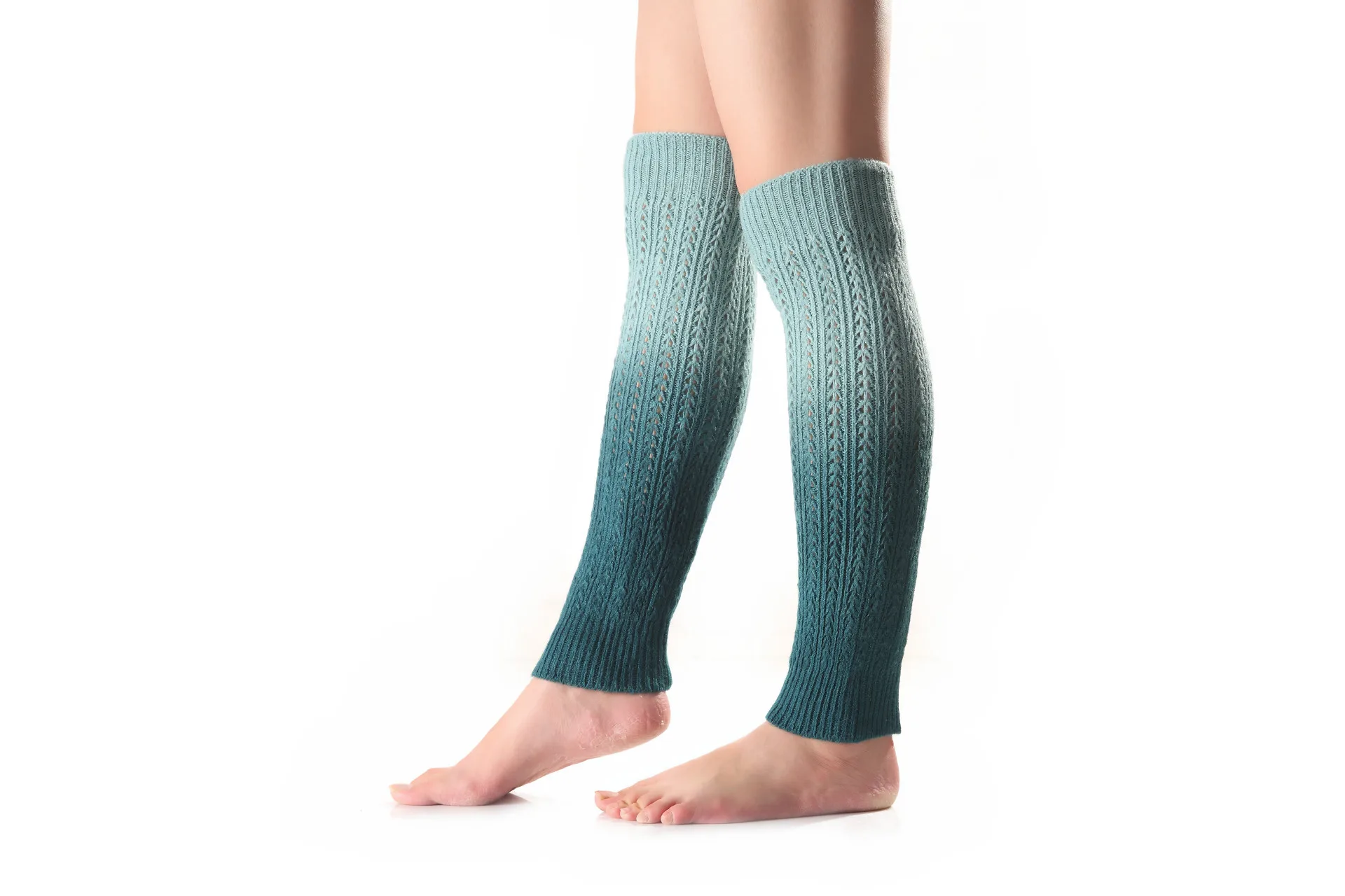 Womens Winter Autumn Gradient Color Leg Warmers Thermal Knee Length Boot Footless Socks Girls Knitted Warm Leg Socks