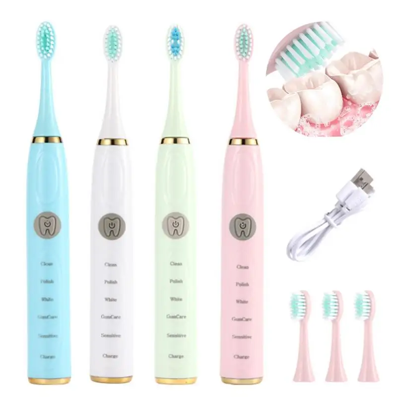 Mejor Compra Portátil Ultra sonic Sonic limpieza profunda cepillo de dientes eléctrico recargable USB para los niños y adultos para blanquear los dientes Kit de cepillo dental p3K1BE0pV