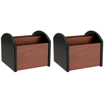 

2 Pack Wooden Remote Control Holder - 4 Compartment Revolving Wooden Desk Organizers Remote Control Storage Caddy