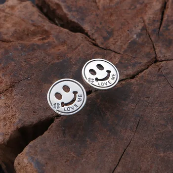 

925 Sterling Silver Earrings Women Round Stud Earrings Smiling Face Wholesale Earings for Women Fashion Jewelry Simple Style