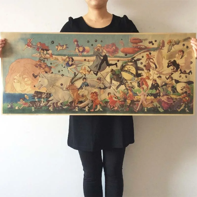 Длинная коллекция мультипликационных персонажей Hayao Miyazaki Постер ретро постер