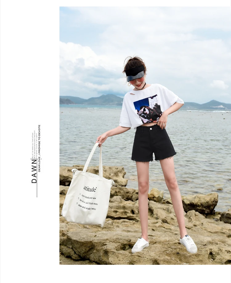 Denim Shorts Women's Summer New Style WOMEN'S Dress Korean-style High-waisted Loose-Fit Korean-style Versatile Fringed Deni