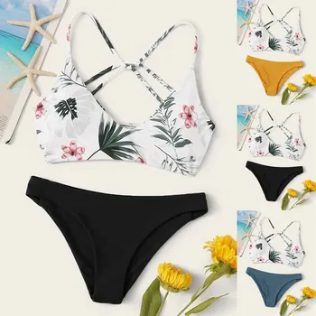 

Bikini 2020 Women Floral Random Print Bikini Set Push-up Swimsuit Beachwear Padded Swimwear Купальник Женский