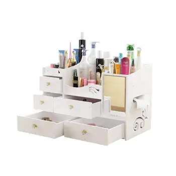 

European Desktop Cosmetics Receiving Box Plastic Home Finishing Box Mini Dressing Table With Mirror Shelf