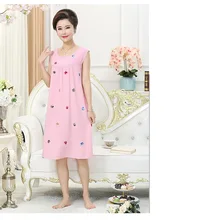 Плюс размер 3XL Новая женская цветочная ночная рубашка с вышивкой Удобная Ночная рубашка без рукавов свободная хлопковая льняная Ночная рубашка Пижама