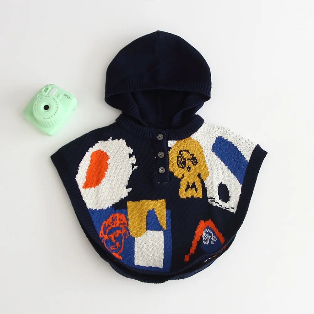 

Boys cape autumn winter cartoon pattern infant kids knitted cloak thick boys sweater warm toddler baby girls coat outwear 0-24m