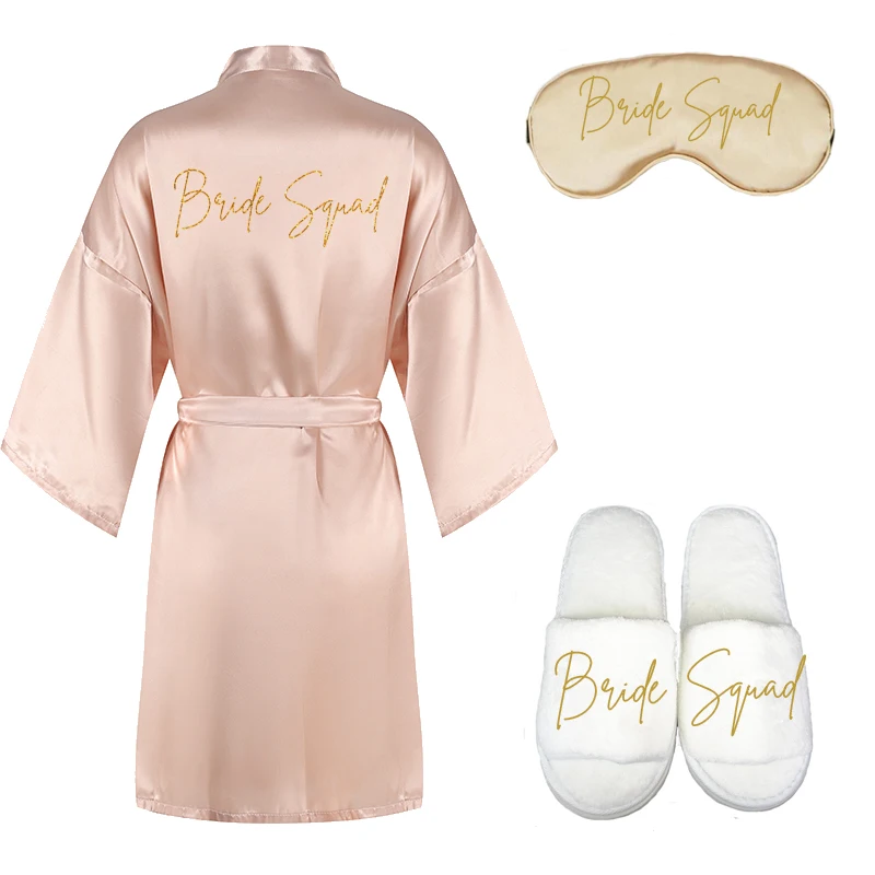 Bride Robes 3pc Set Eyemask Slippers
