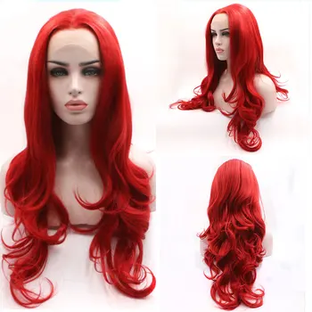 

Bombshell Long wavy red wig 13 * 3 synthetic lace front wig heat-resistant fiber non-adhesive ladies role playing wig