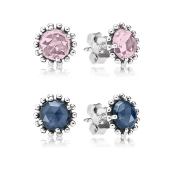 

Baofu New 925 Sterling Silver Ear Studs Sea Blue Pink Stone European Original Earrings Ladies Fine Jewelry