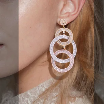 

Accking Luxury Tricolor Trendy Cubic Zirconia Women Bridal Dress Wedding Earring Fashion Jewelry party gift accessory