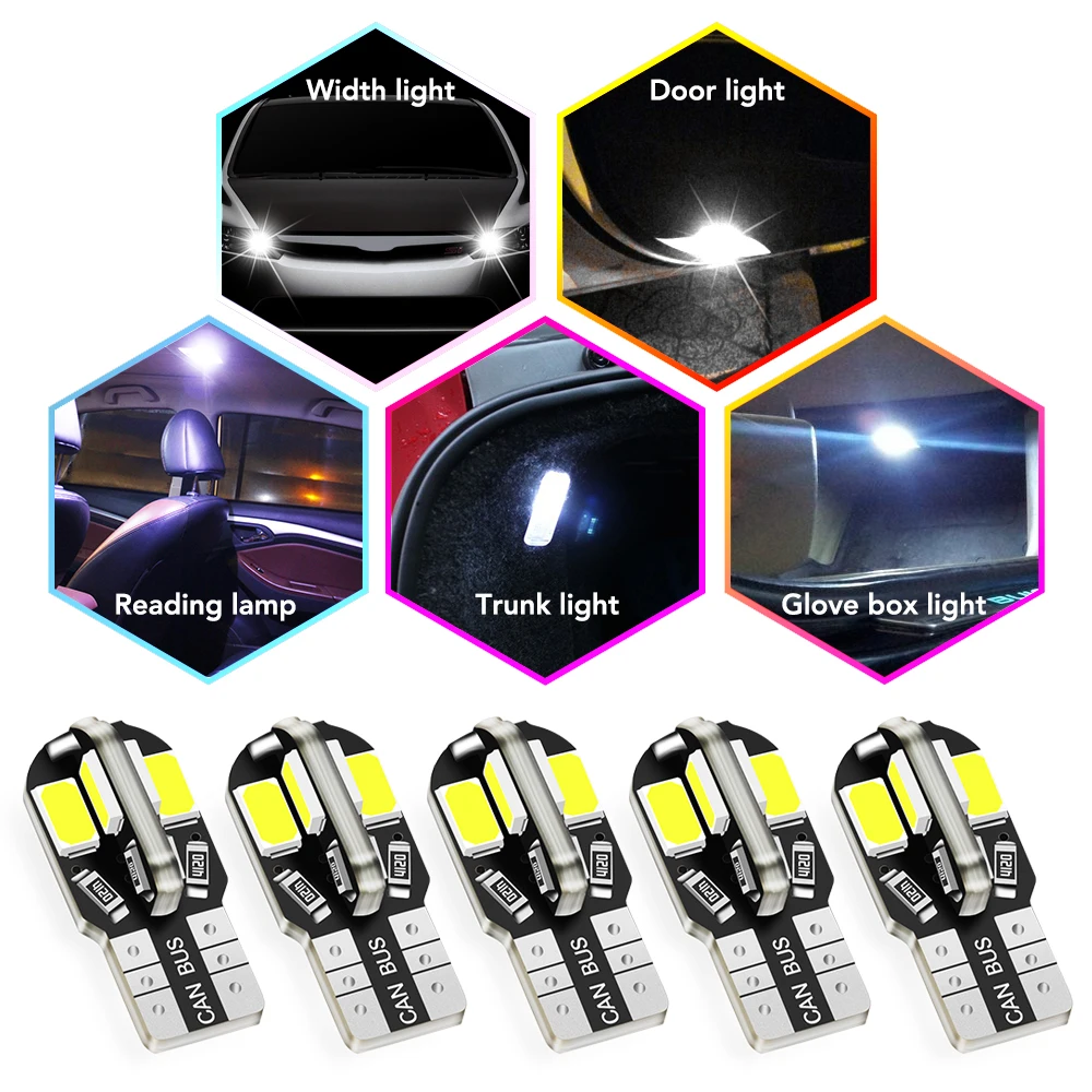 5 шт. светодиодная лампа T10 W5W 2825 для салона Mercedes Benz W203 W211 W204 W210 W124 AMG CLA W212 W202 W205 W220