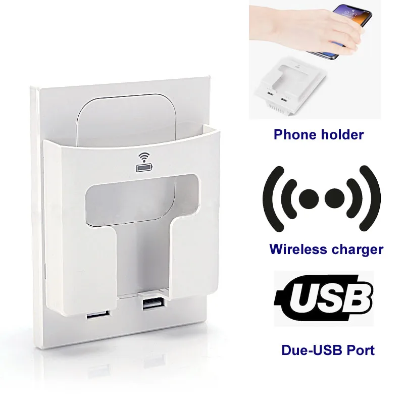 

Type 86 Wall socket Wireless Charger Wall Socket Electric Qi Wireless Charger 5W Dual USB Port Mobile Phone Holder