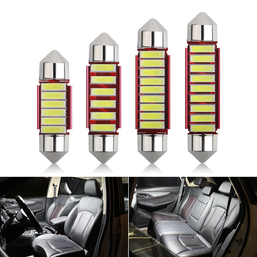 

2PCS C5W C10W LED Bulbs Festoon 31MM 36MM 39MM 41MM 7020 6SMD Car Interior Dome Reading Light License Plate Lamp White 6000K 12V