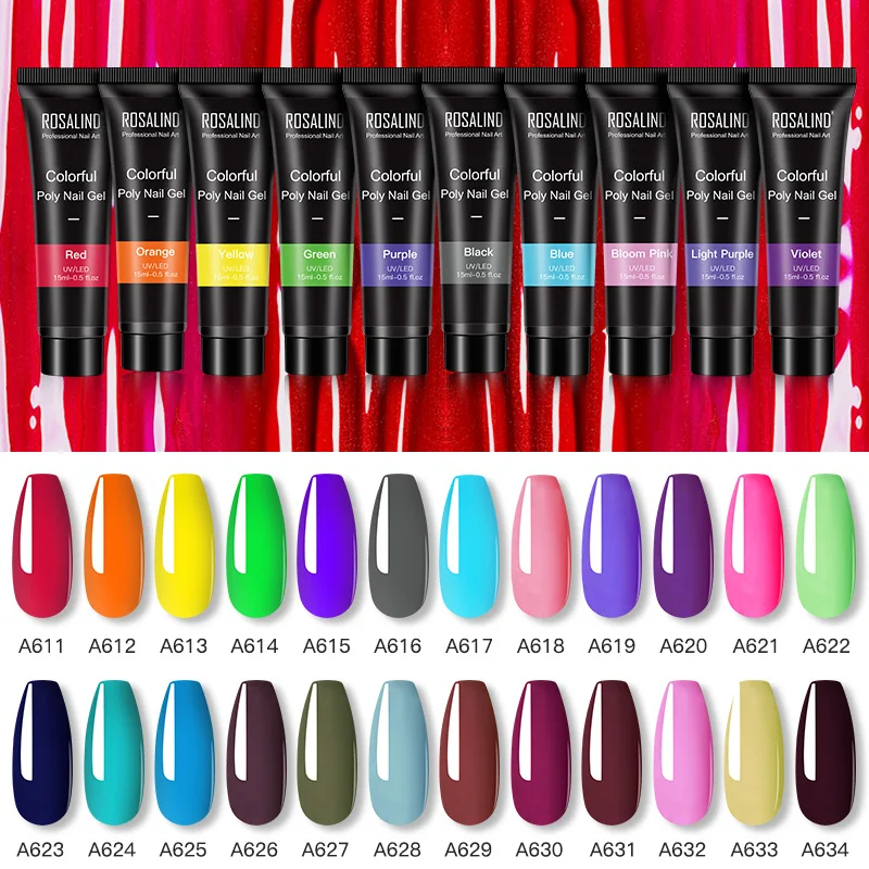 Rosalind unha extensão de cristal poli unha gel polonês para a arte do prego degisn colorido construtor gel manicure base superior revestimento vernizes