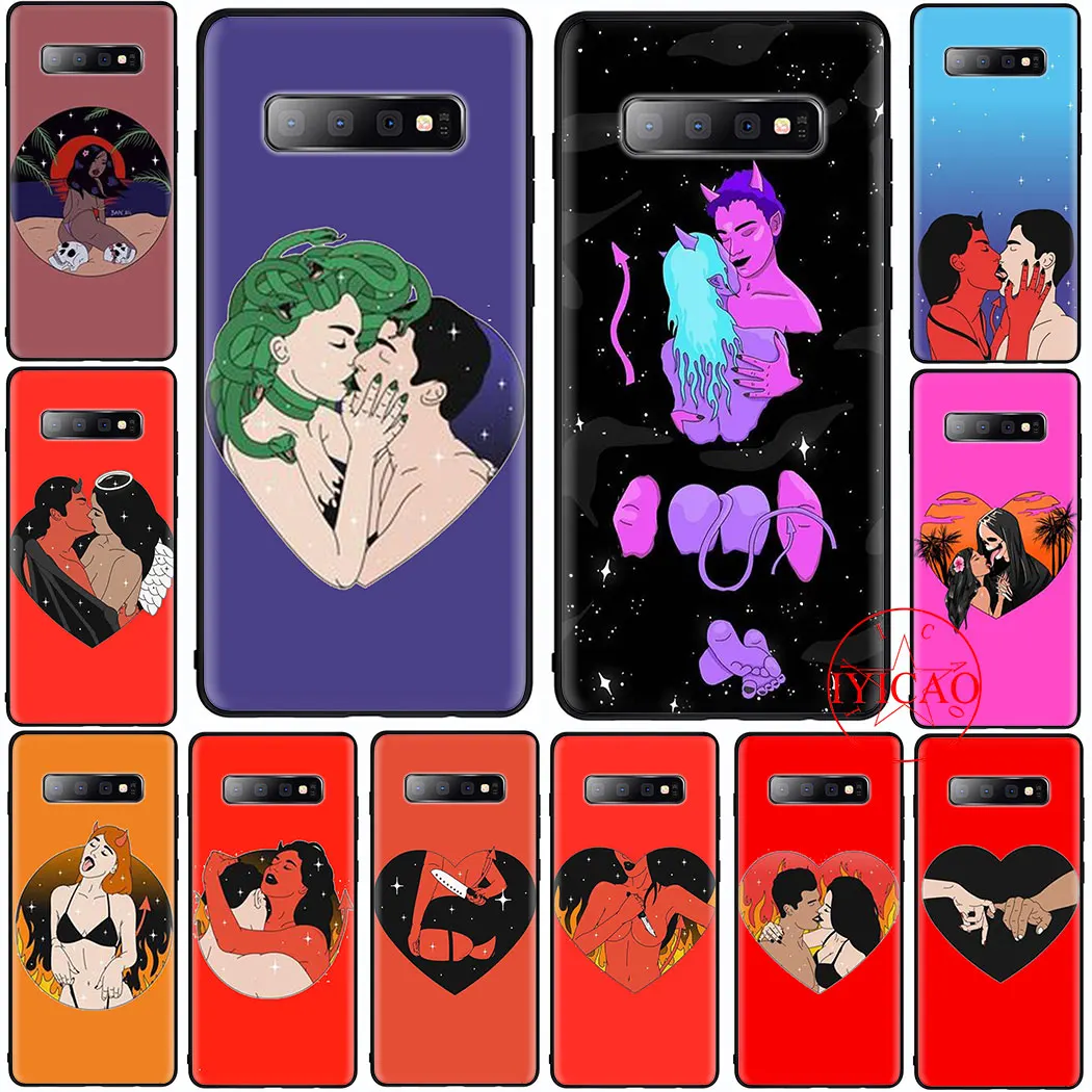 Мягкий чехол angel vs devil kiss для Samsung S6 S7 S8 S9 S10 Edge S10e Note 8 9 10 Plus чехол|Чехлы-накладки| |