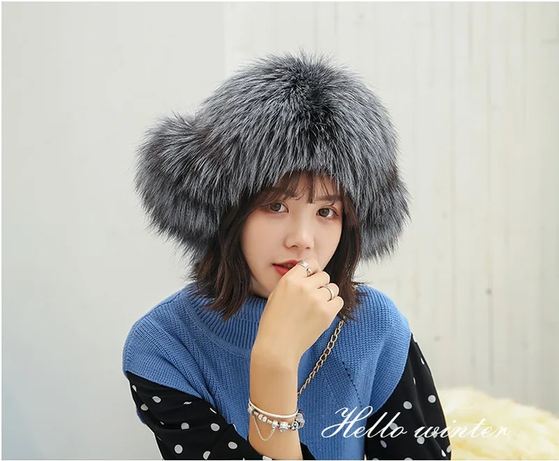 Glaforny women solid dome Leifeng leather hat winter Korean version female warm thickened fur hat children fox fur togue