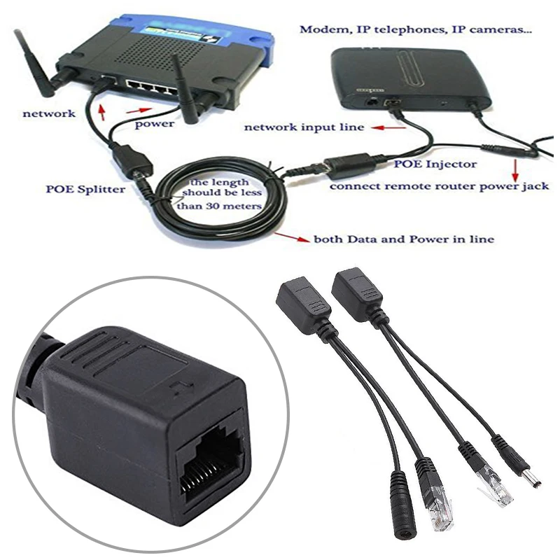 1 пара Адаптер Poe WLAN Wi-Fi сплиттер POE соединительный кабель разъемы Пассивный Ethernet