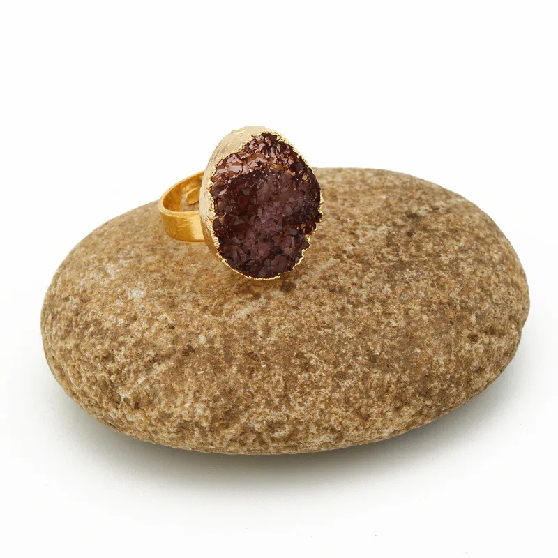 2020 New Resin Rings Geode Quartz Crystal Rings Oval Pink Blue Ring Gold Plated Rings For Women Accessories Jewelry