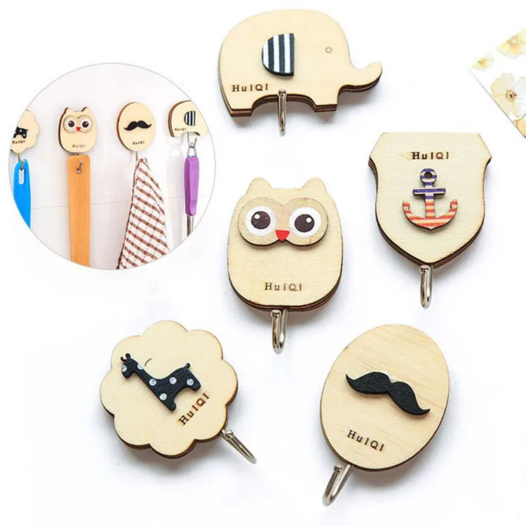 Household Creative Daily Use the Department Store Cute Wood Cartoon Wall Hook Strong Load-Bearing Door Hanging Viscose Stereo Ad |