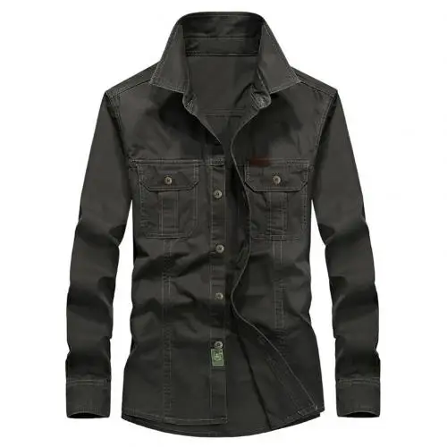 Camisa masculina размера плюс, мужская повседневная однотонная блуза с длинным рукавом и отложным воротником, рабочая рубашка, Мужская джинсовая Модная рубашка в западном стиле - Цвет: Армейский зеленый