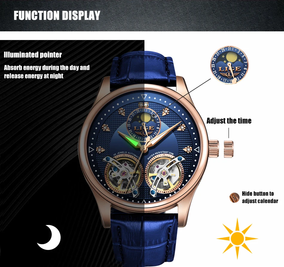 Reloj LIGE, двойной Tourbillon, швейцарские мужские часы, автоматические часы для мужчин, модные механические наручные часы с кожаным ремешком