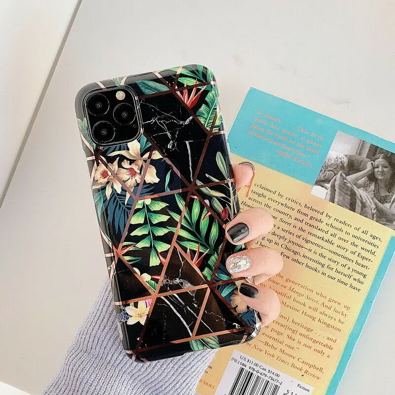 Для iPhone 11 Pro Max XS Max XR X 7 8 6 6s Plus роскошное покрытие в виде цветка мраморный мягкий Siliocne задний бампер чехол для телефона крышка