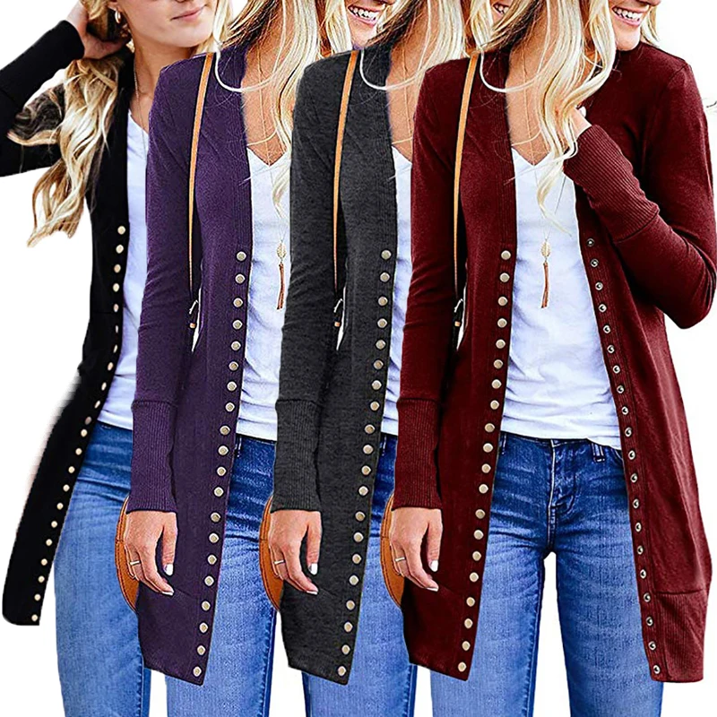 Pull Femme женские пальто модный однотонный кардиган на пуговицах стоячий воротник с длинным рукавом Осень Зима Мода