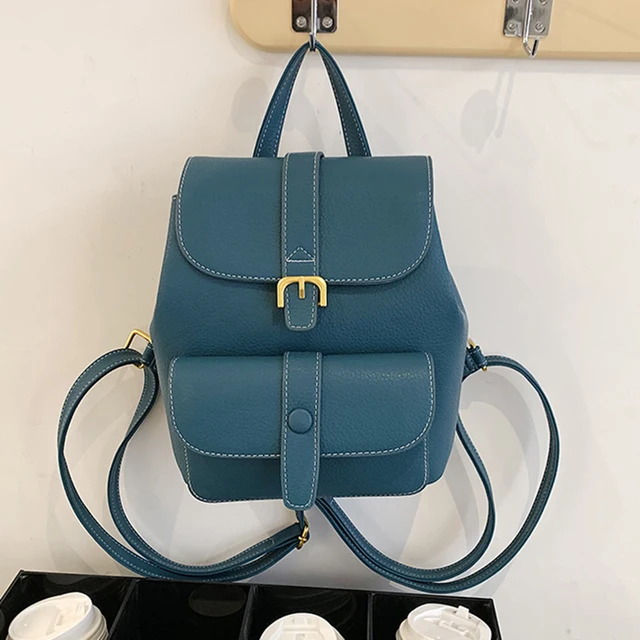 Women Drawstring Leather Backpack French Shoulder Bag Trendy Female School Bag Teenage Girls High Quality Fashion Rucksack X950H Blue new